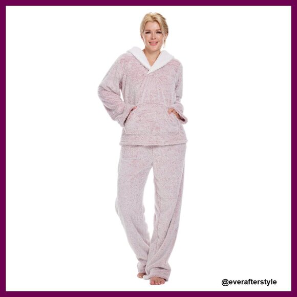 Fluffy Fleece Pajama Set Loose Fit Sherpa Loungewear Cozy Winter Sleepwear